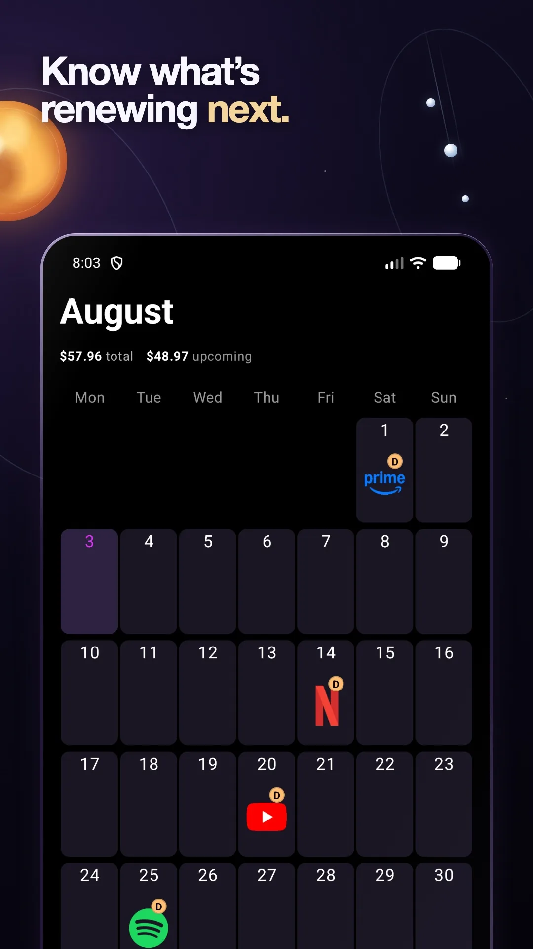 Arcora calendar view for renewals