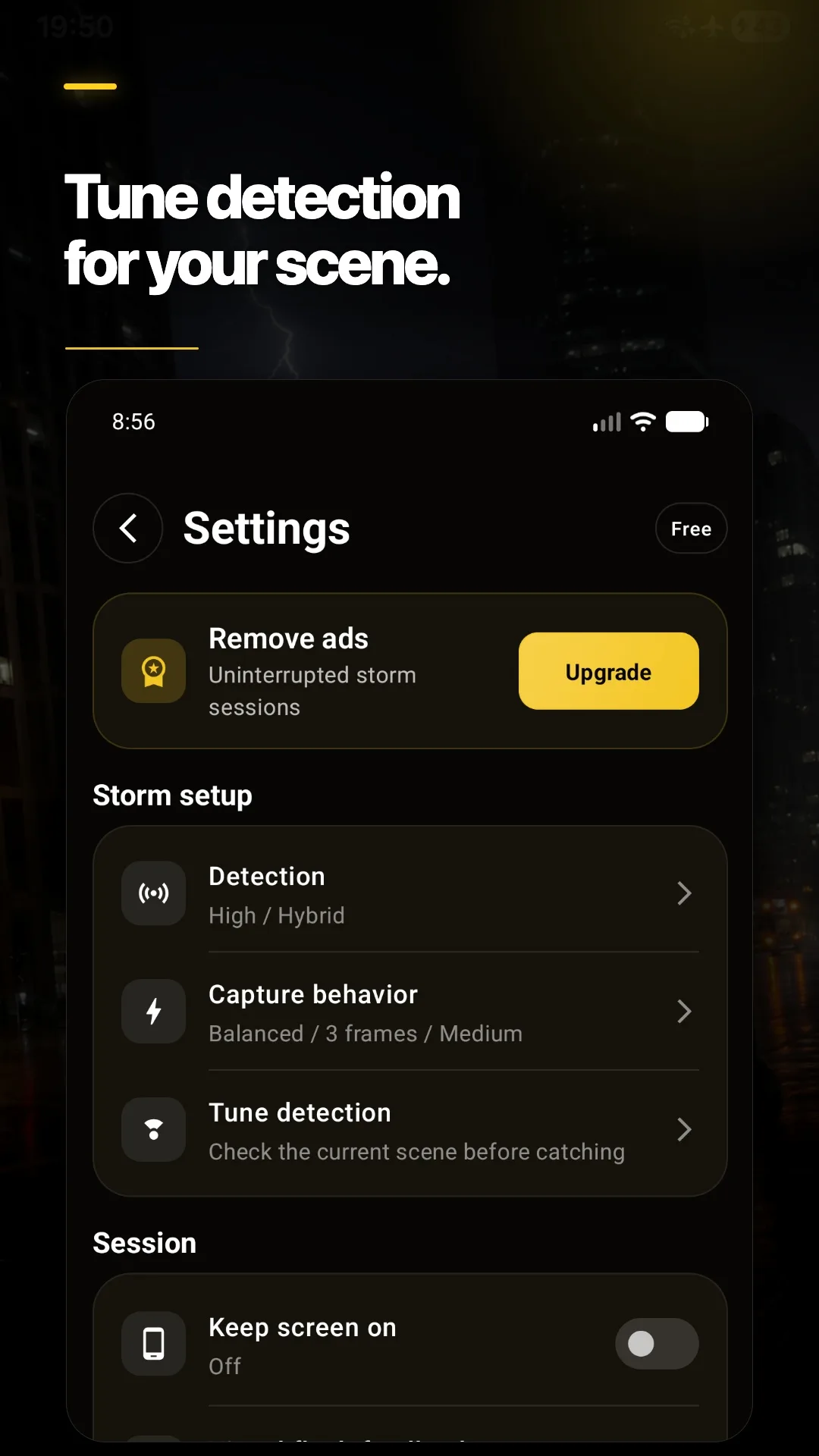 Catch Lightnings settings screen