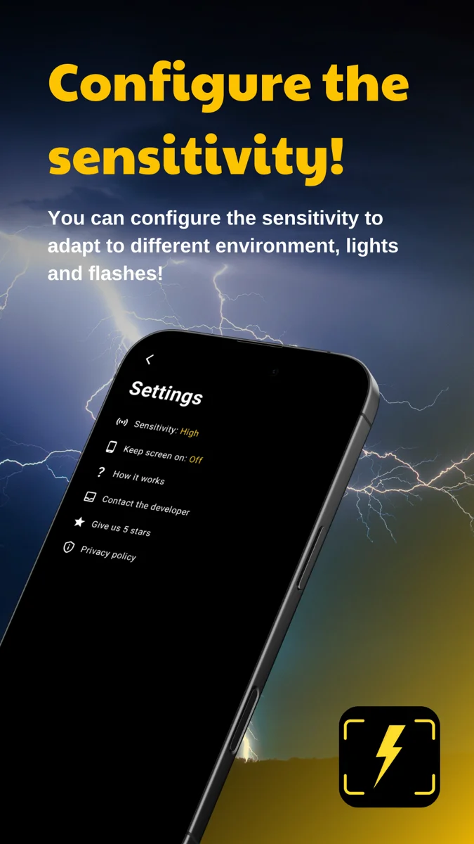Catch Lightnings sensitivity settings screen