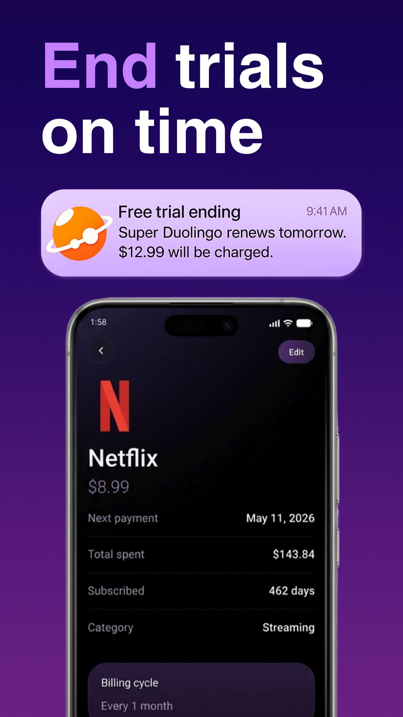 Calendar view for upcoming renewals
