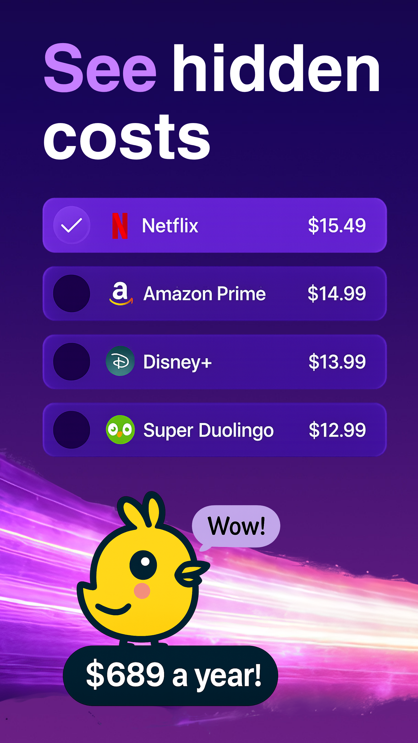 Subscription list with details